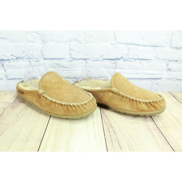 LL Bean Brown Suede Wicked Good Shearling Lined Moccasin Slipper Scuffs 9 M - Picture 3 of 9